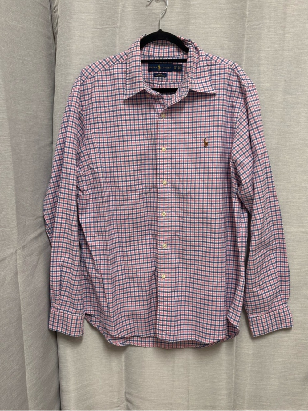 Ralph Lauren Pink and Blue Plaid Button-Down Shirt Sz XL